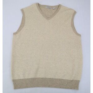 American Blue 100% Cashmere Tan Khaki Beige Tan V-neck Sweater Vest Men's L